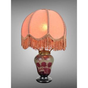 Lampe En Pâte De Verre Signée d'Argental A Décor De Framboises époque Art Deco