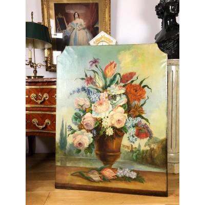 Peinture Du 19 E De Boiserie " Bouquet De Fleurs "( Grand Modele )