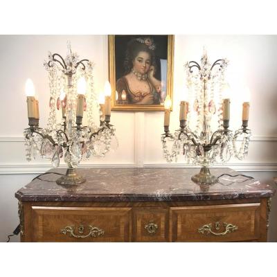 Paire De Girandolles ( Grand Modele ) De Style Louis XV A 6 Bras De Lumieres 