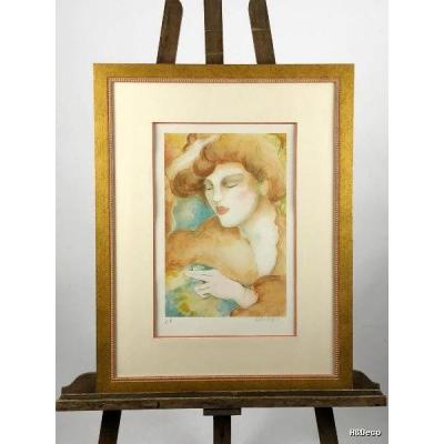 TABLEAU / LITHOGRAPHIE " PORTRAIT D'UNE JEUNE FEMME " SIGNÉE ET AUTHENTIFIÉE