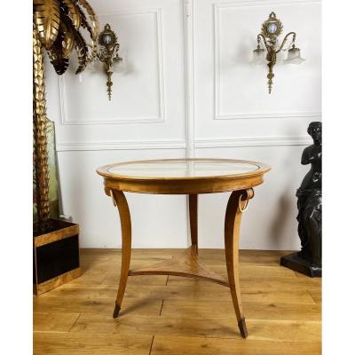 André Arbus (in Taste) Lemon Circular Pedestal Table With Glass Top