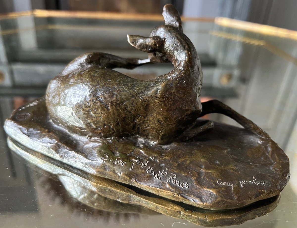 Ary Bitter, Animalier Bronze Of A Reclining Doe -photo-2