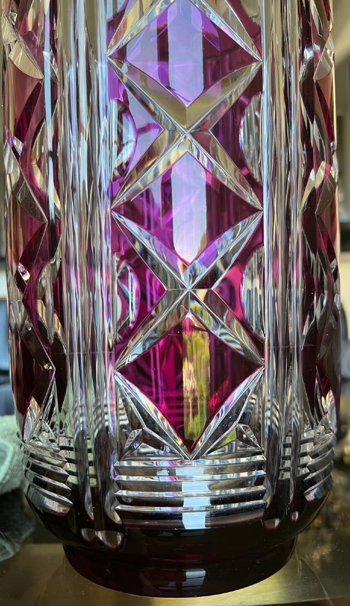 Grand Vase En Cristal Taillé Val Saint Lambert -photo-4