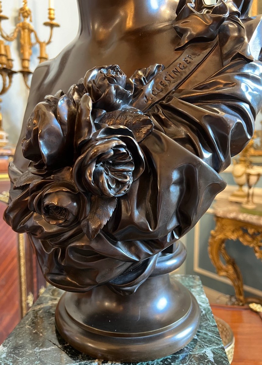 Auguste Clésinger, Large Bronze Bust " La Dame Aux Roses " -photo-2