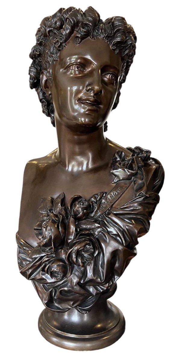 Auguste Clésinger, Large Bronze Bust " La Dame Aux Roses " -photo-4