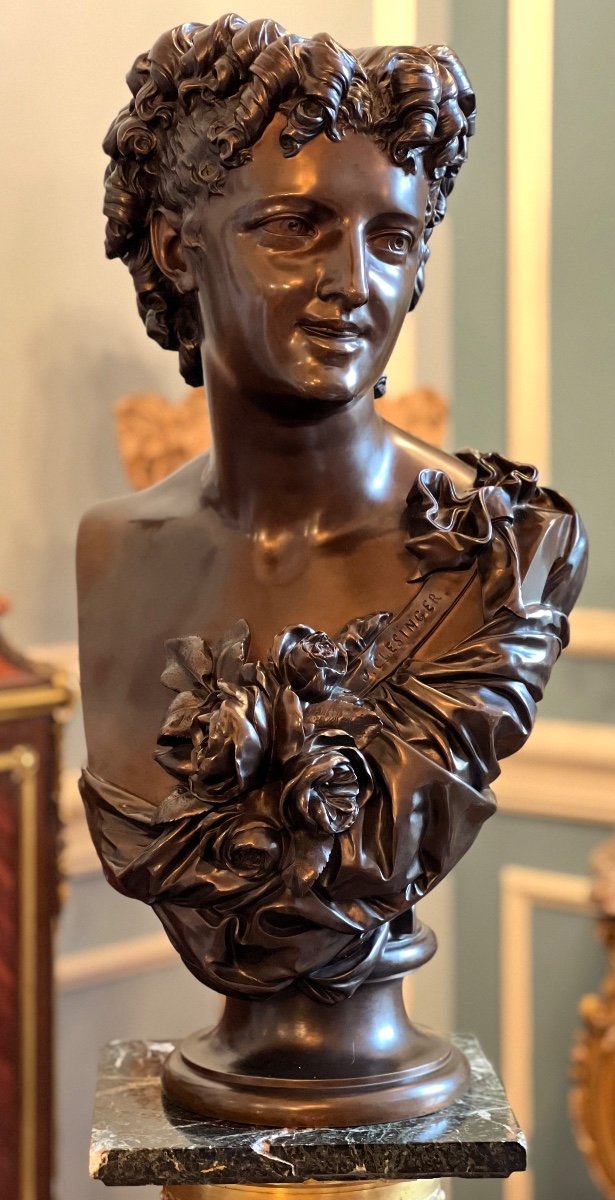 Auguste Clésinger, Large Bronze Bust " La Dame Aux Roses " 