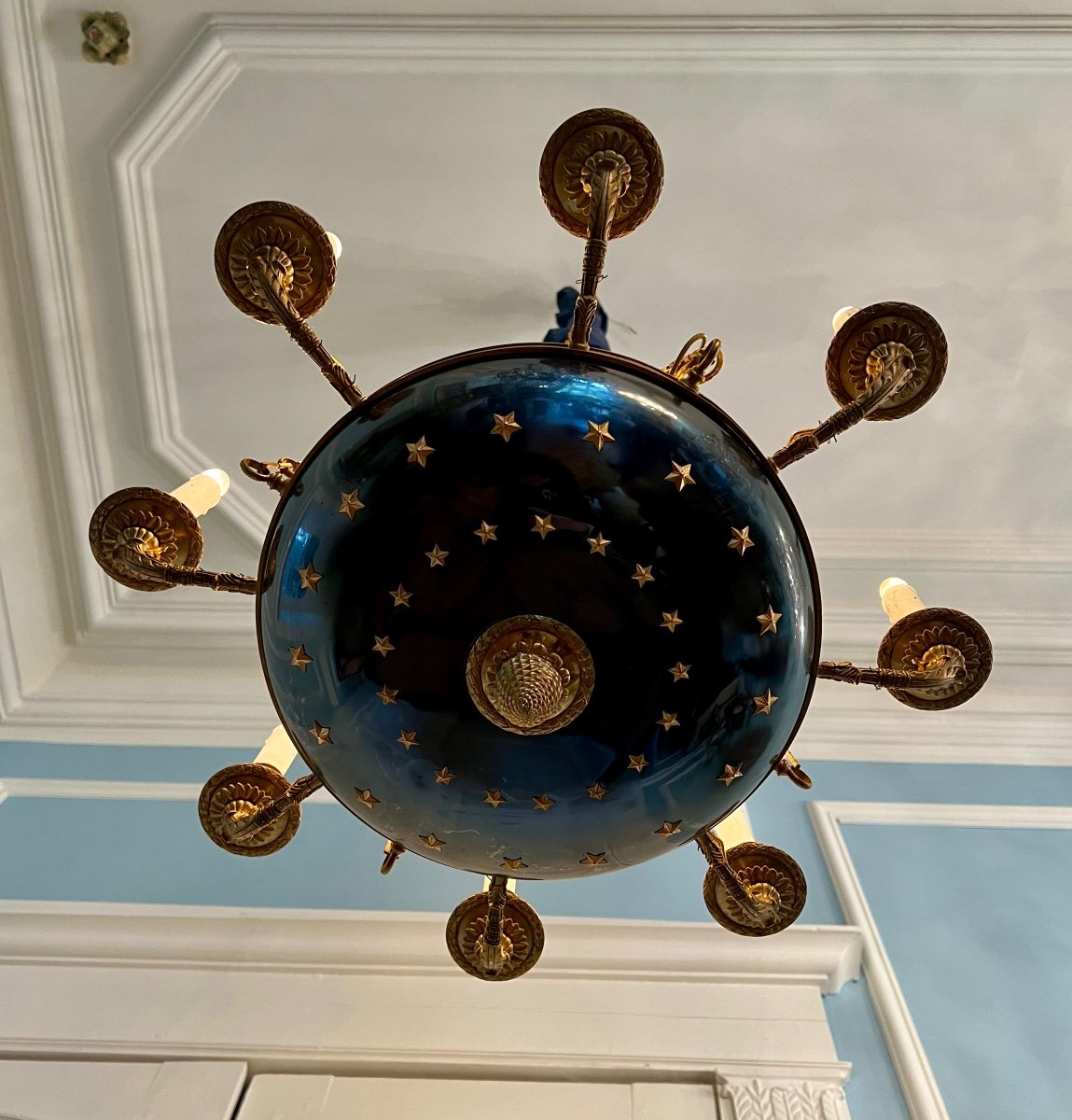 Gilded Bronze & Steel Blue Empire Style Chandelier -photo-4