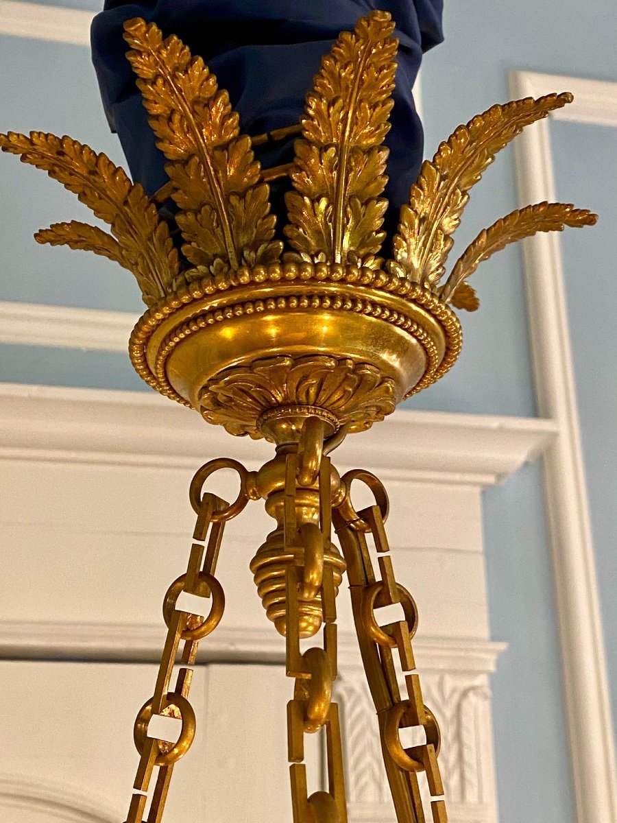 Gilded Bronze & Steel Blue Empire Style Chandelier -photo-3