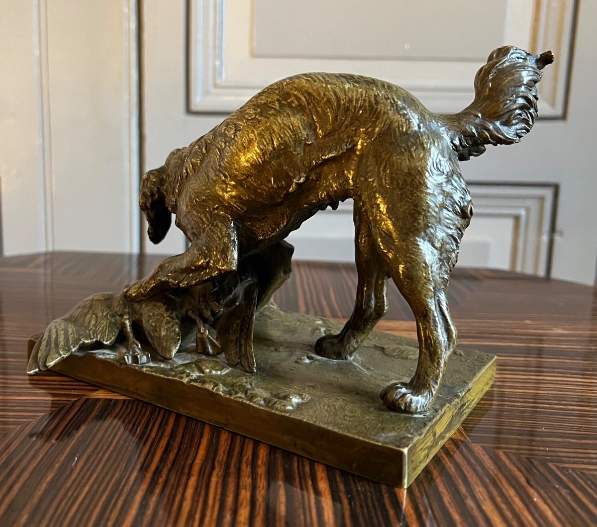 Barye Workshop - Lifetime Cast, Animalier Bronze “spaniel In A Hunting Stance On A Goose”  -photo-2