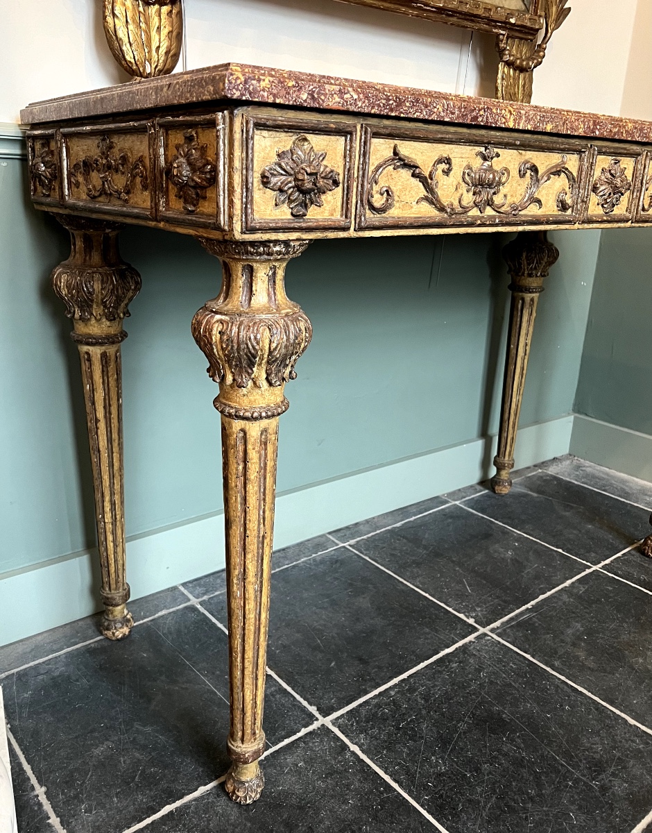 Patinated And Gilded Console From Tuscany, Italian Neoclassicism, 18th Century, Louis XVI Style-photo-2