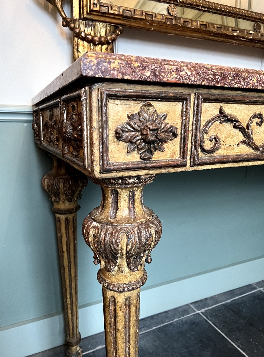 Patinated And Gilded Console From Tuscany, Italian Neoclassicism, 18th Century, Louis XVI Style-photo-3