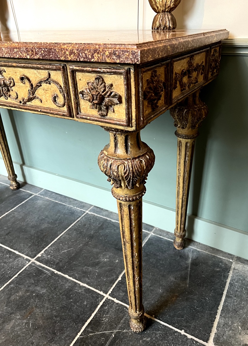 Patinated And Gilded Console From Tuscany, Italian Neoclassicism, 18th Century, Louis XVI Style-photo-4