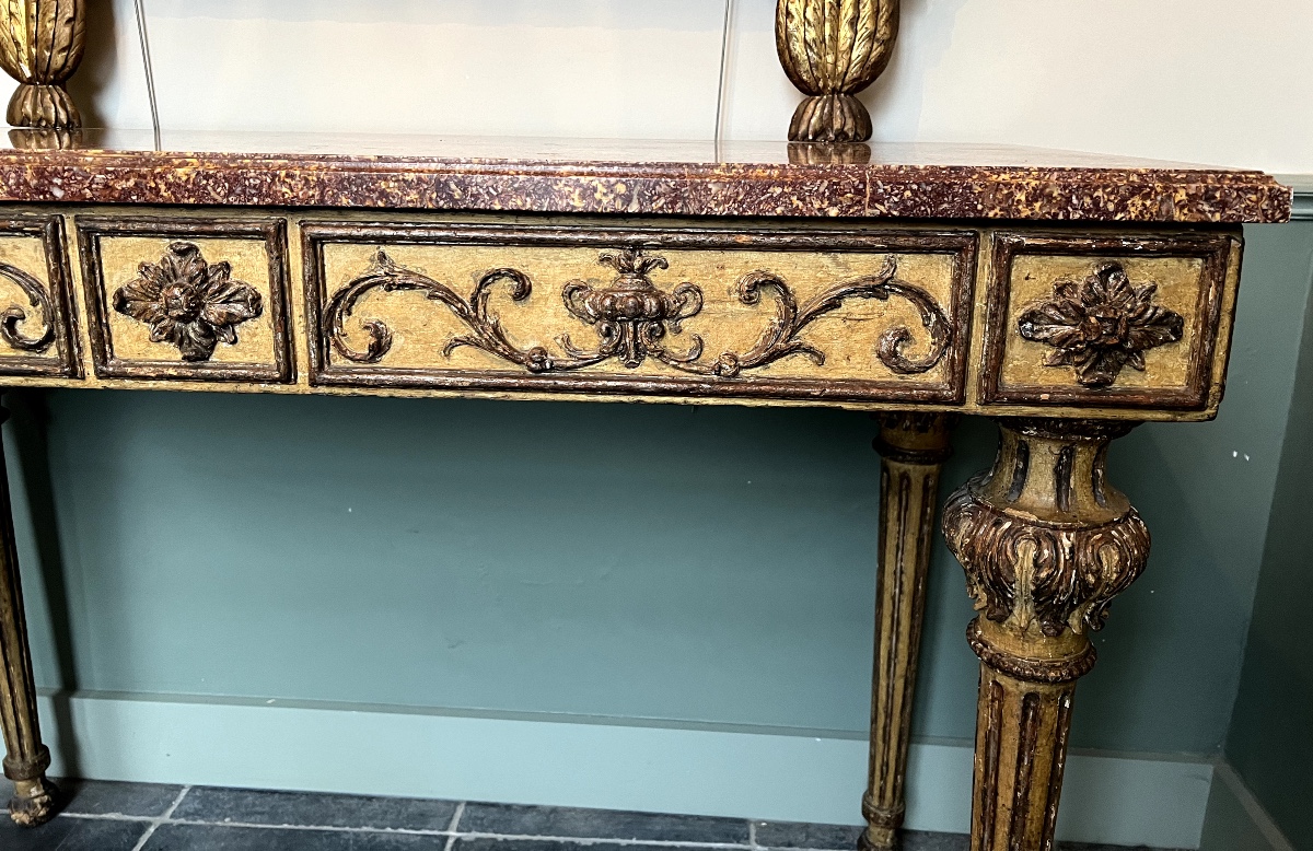 Patinated And Gilded Console From Tuscany, Italian Neoclassicism, 18th Century, Louis XVI Style-photo-1