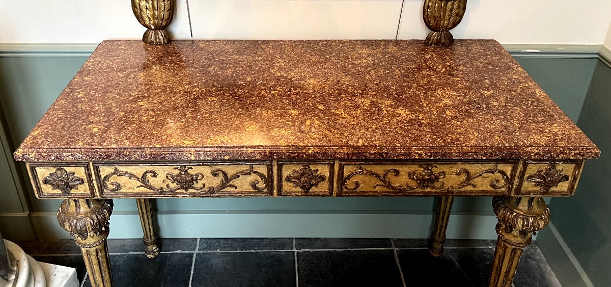 Patinated And Gilded Console From Tuscany, Italian Neoclassicism, 18th Century, Louis XVI Style-photo-2