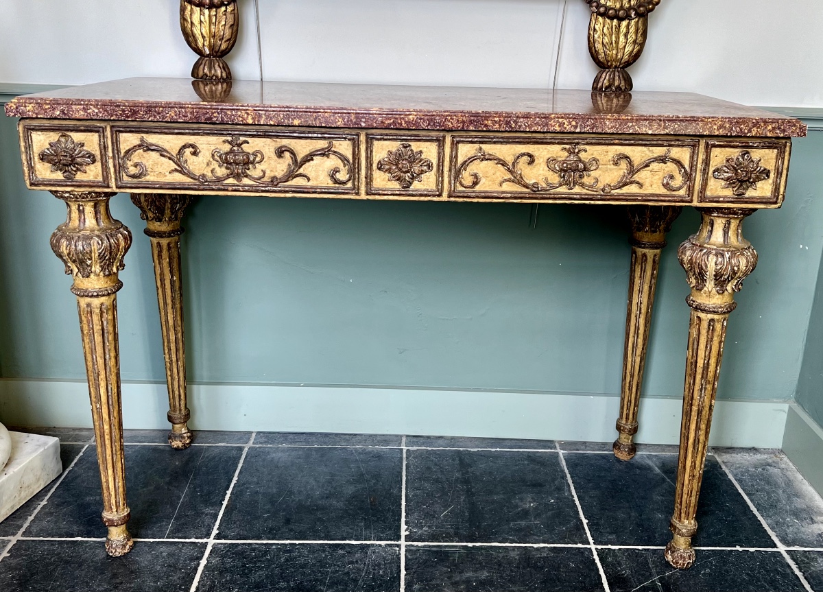 Patinated And Gilded Console From Tuscany, Italian Neoclassicism, 18th Century, Louis XVI Style-photo-4