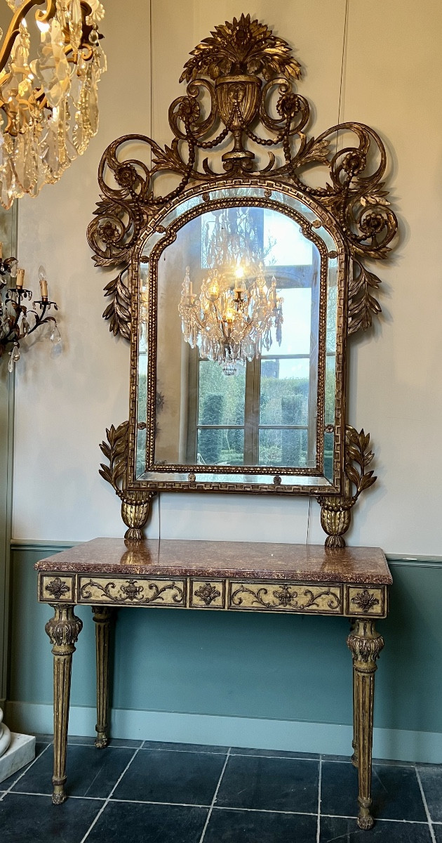 Patinated And Gilded Console From Tuscany, Italian Neoclassicism, 18th Century, Louis XVI Style-photo-5