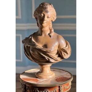 Terracotta Bust, Presumably Madame De Pompadour Signed "j.b. Pigalle F. 1758"