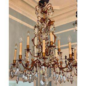 Louis XIV Style Chandelier In Gilt Bronze And Cut Crystal