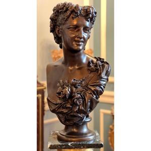 Auguste Clésinger, Large Bronze Bust " La Dame Aux Roses " 