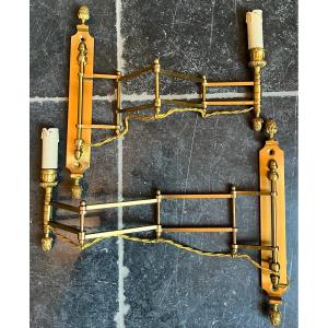 Pair Of Neoclassical Adjustable Wall Lights / Swing Lamps In Gilded Bronze