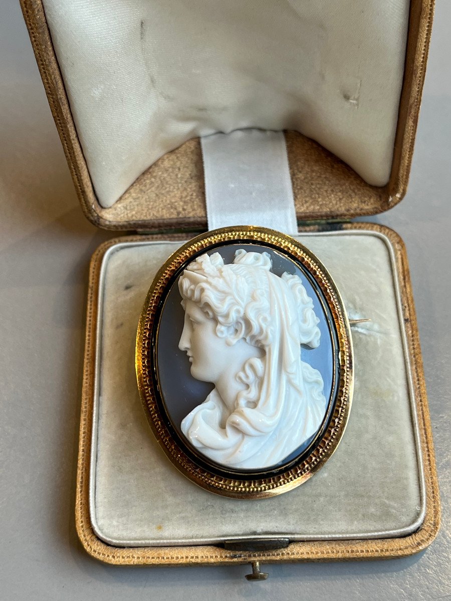 Gold And Enamel Brooch Set With A Large Cameo On Agate. 19th Century-photo-1