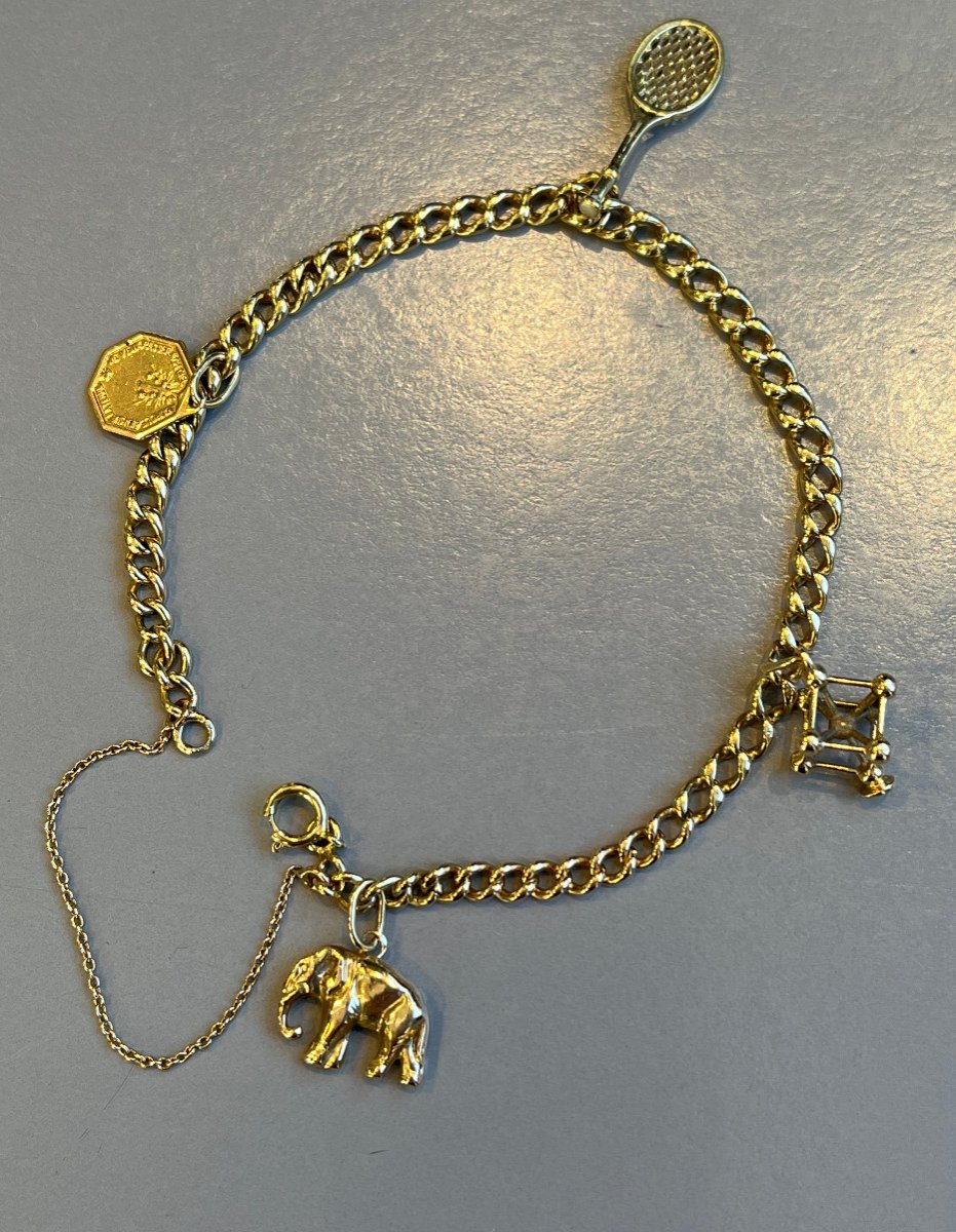 Gold Bracelet And Its 4 Gold Charms. 20th Century