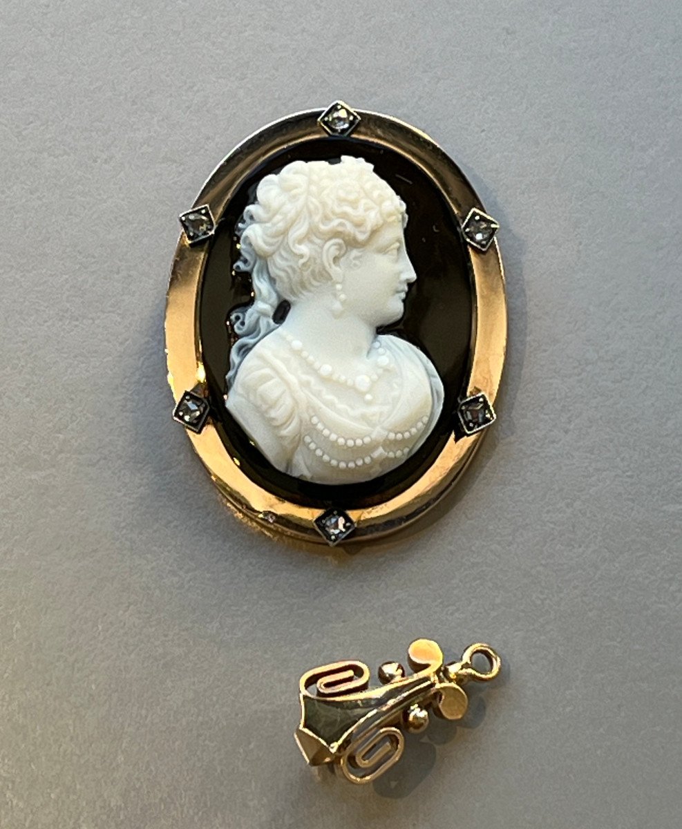 Brooch Forming A Gold Pendant, Agate Cameo 19th-photo-4