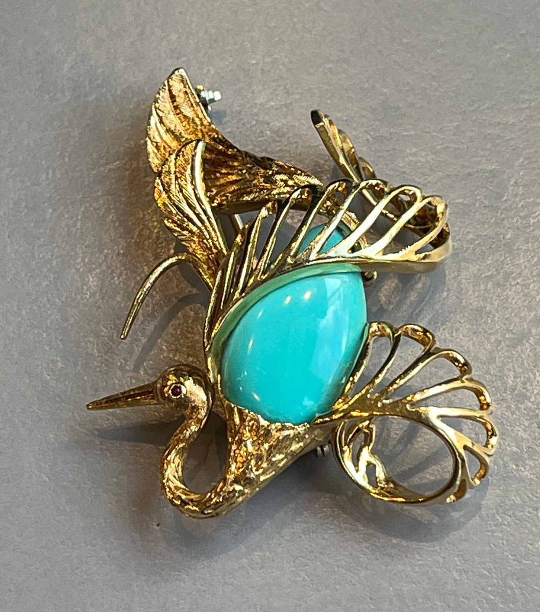 Broche en or " Oiseau du Paradis " XXème