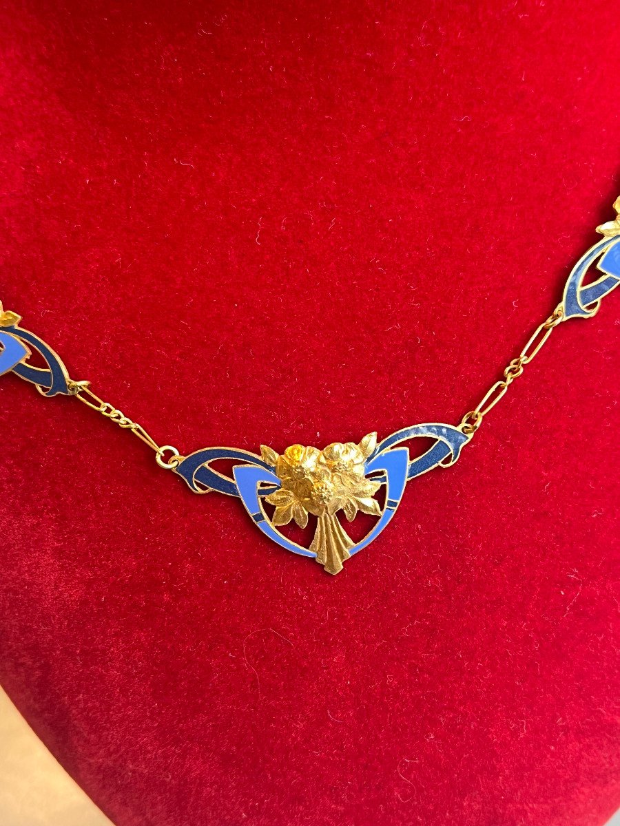 Collier draperie or émaillé époque Art Nouveau-photo-3