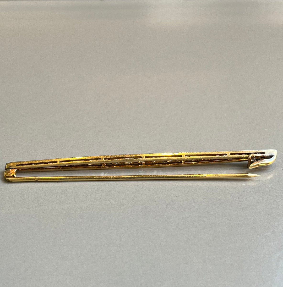 Bar Brooch In Gold And Diamonds. XIXth-photo-4