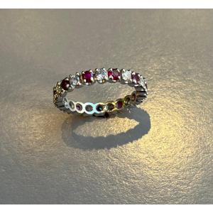 Gold Wedding Ring In Diamonds And Rubies. 20th