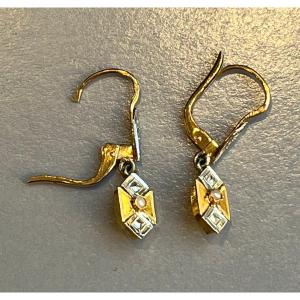 Art Deco Gold And Pearl Drop Earrings.