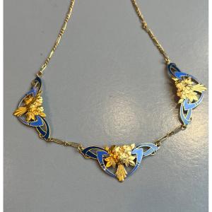 Collier draperie or émaillé époque Art Nouveau