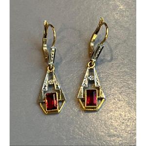 Art Deco Period Gold Pendant Earrings.