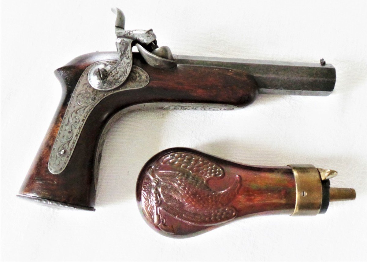 PISTOLET DE POCHE " HENRI-GUSTAVE DELVIGNE" - COFFRET- 1840-LOUIS PHILIPPE-photo-2