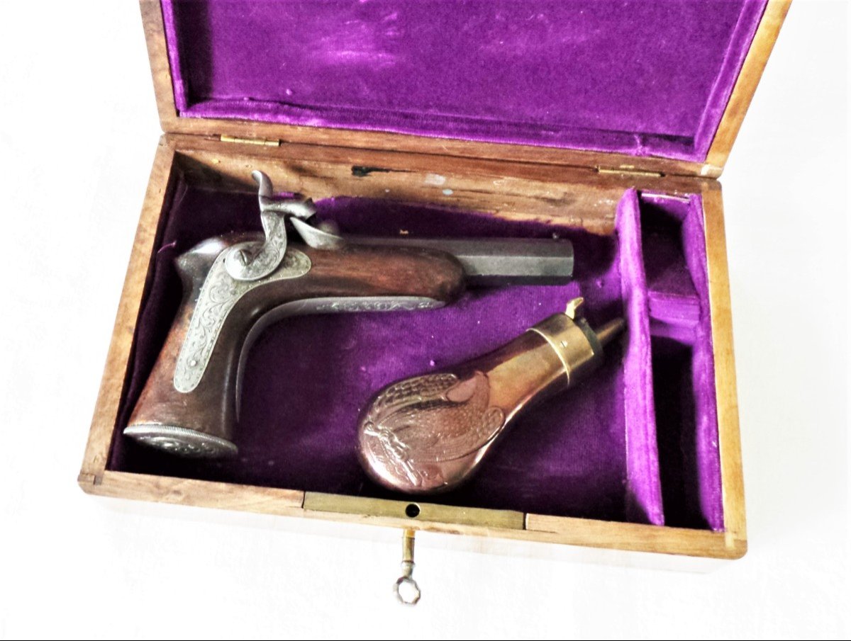 PISTOLET DE POCHE " HENRI-GUSTAVE DELVIGNE" - COFFRET- 1840-LOUIS PHILIPPE