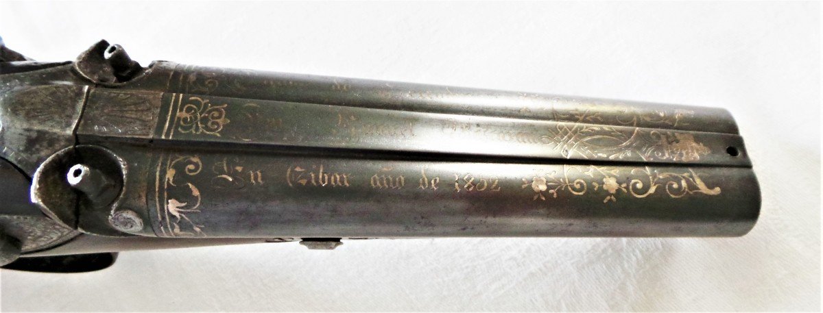 PISTOLET DE LUXE A DOUBLE CANONS JUXTAPOSES -SIGNE -EIBAR-BASCARAN- 1852-photo-4