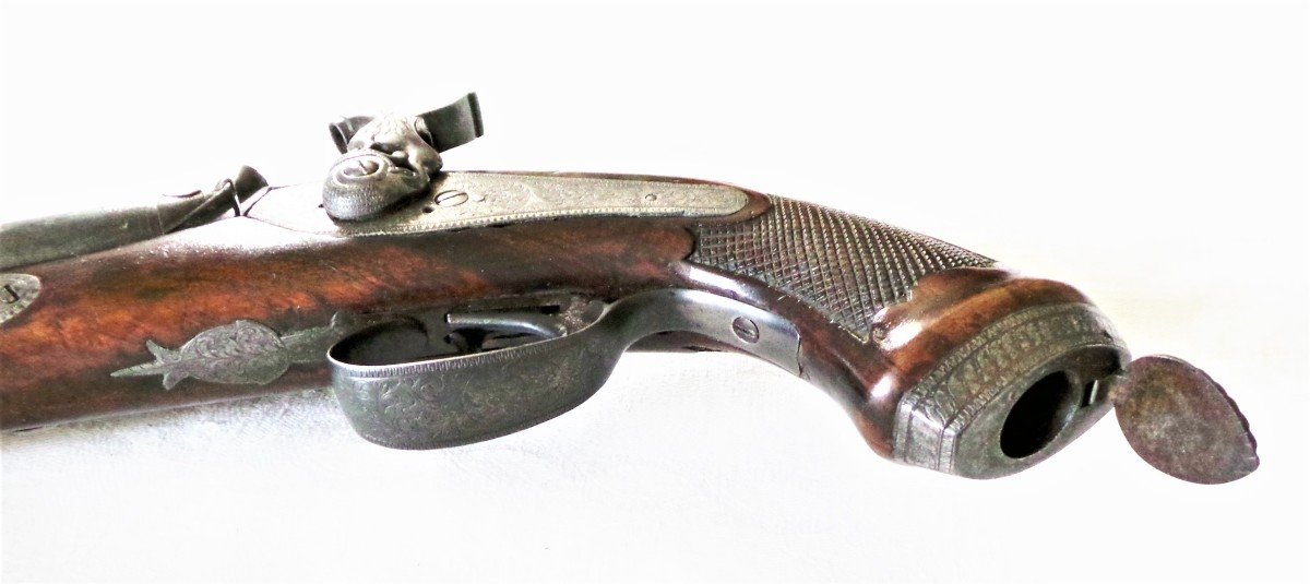 PISTOLET DE LUXE A DOUBLE CANONS JUXTAPOSES -SIGNE -EIBAR-BASCARAN- 1852-photo-3