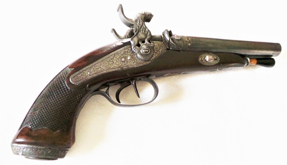 PISTOLET DE LUXE A DOUBLE CANONS JUXTAPOSES -SIGNE -EIBAR-BASCARAN- 1852