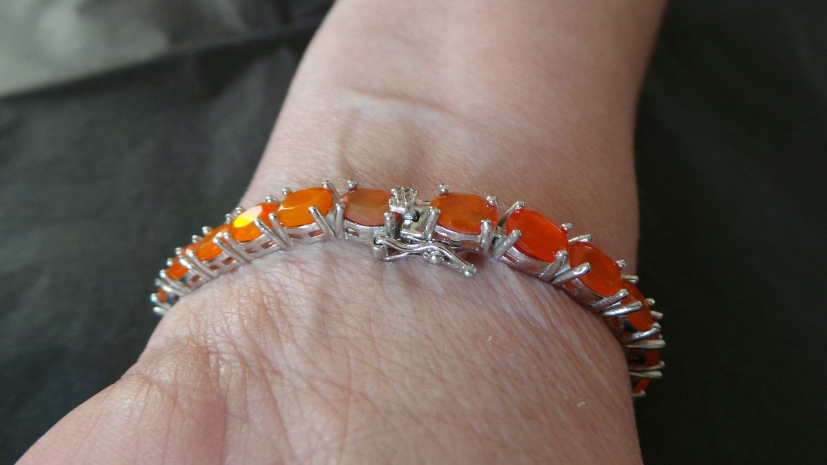 Fire Opal On 925 Silver Bracelet - XX°-photo-3