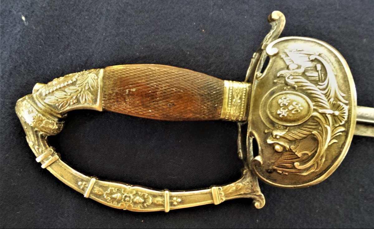 EPEE D'OFFICIER AUX ARMES DE FRANCE ET AUX DAUPHINS - EPOQUE RESTAURATION -XIX°-photo-3