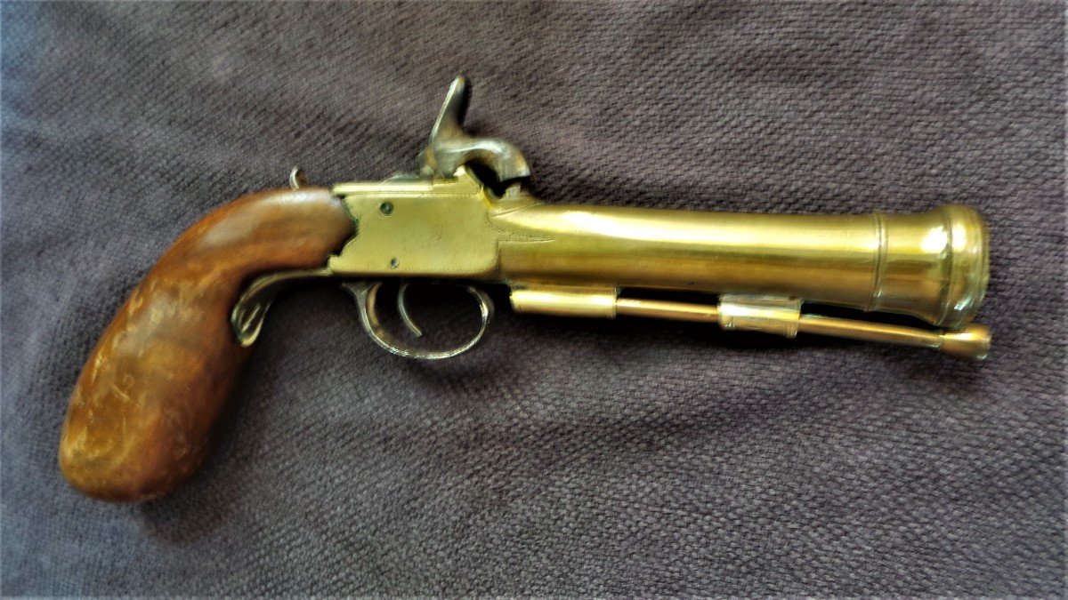 ANGLETERRE - PISTOLET CANON  TROMBONNE EN BRONZE  PAR " J. WILSON " - 1830/1840 - XIX°-photo-3