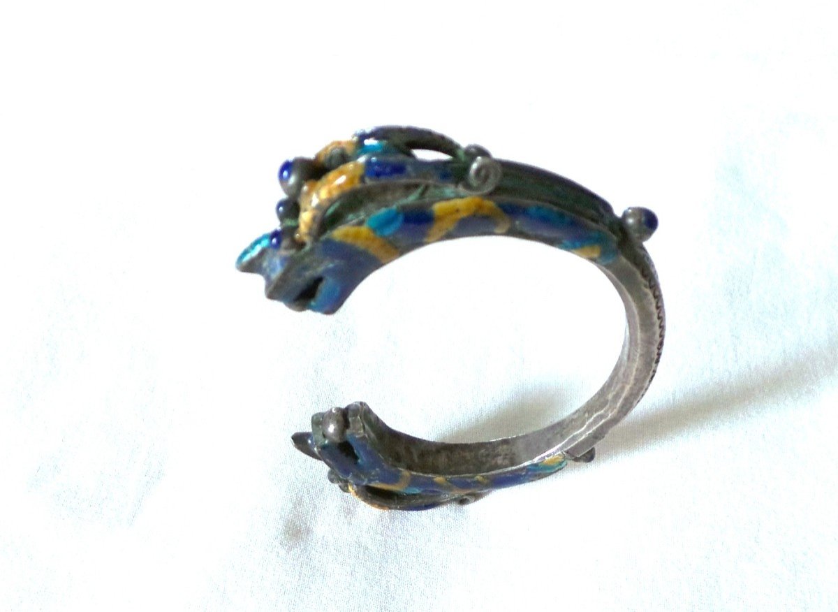 BRACELET ETHNIQUE PEUPLE  - YAO ( ASIE)- EMAIL POLYCHROME A TETE DE DRAGON RYU AFFRONTEES- XIX°-photo-4