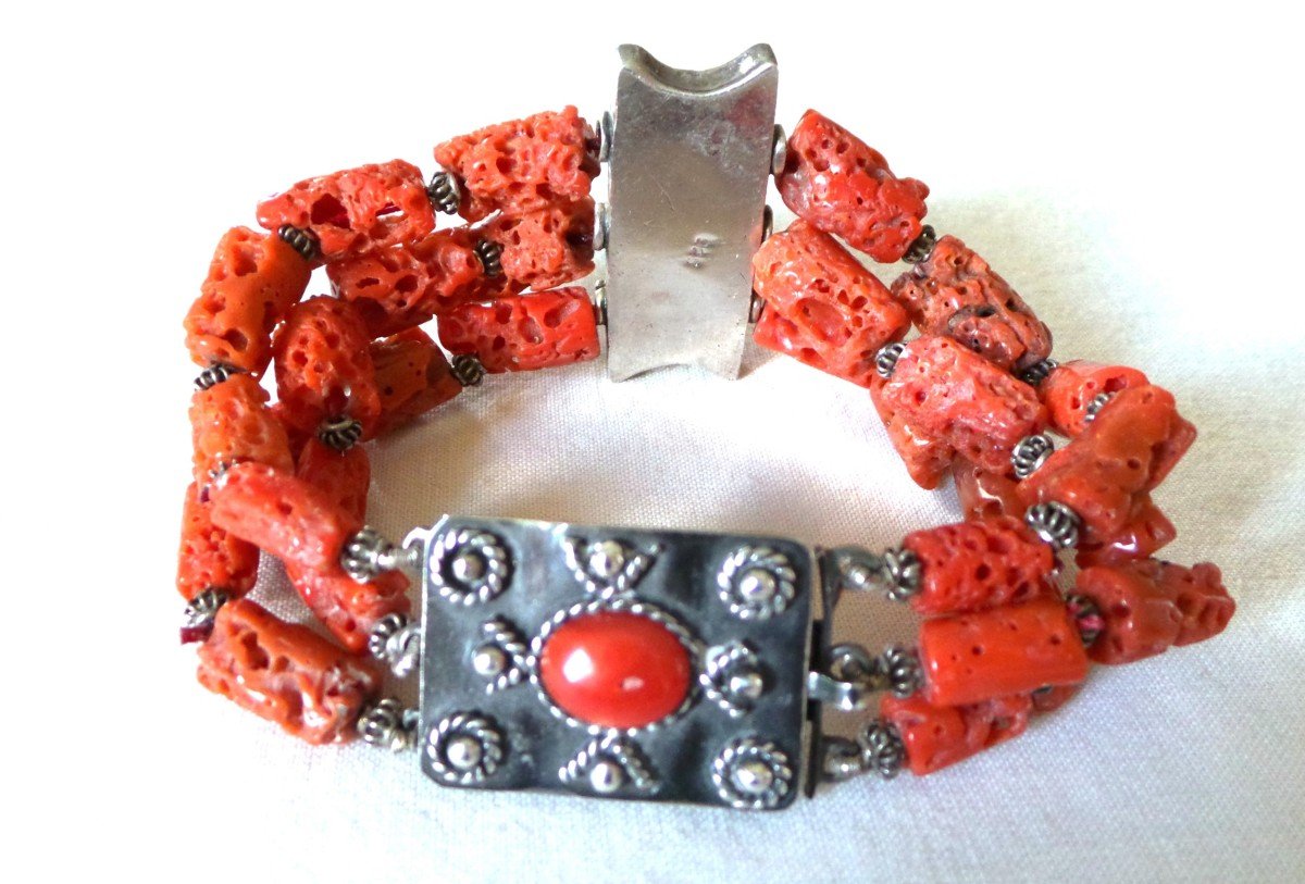 Coral & Silver Bracelet - 20th Century-photo-6