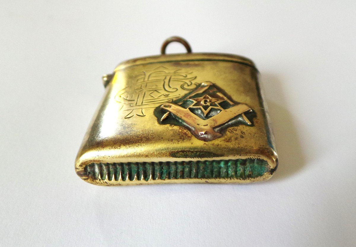 Pyrogen Match Box With Masonic Attribute And Monogram -photo-2