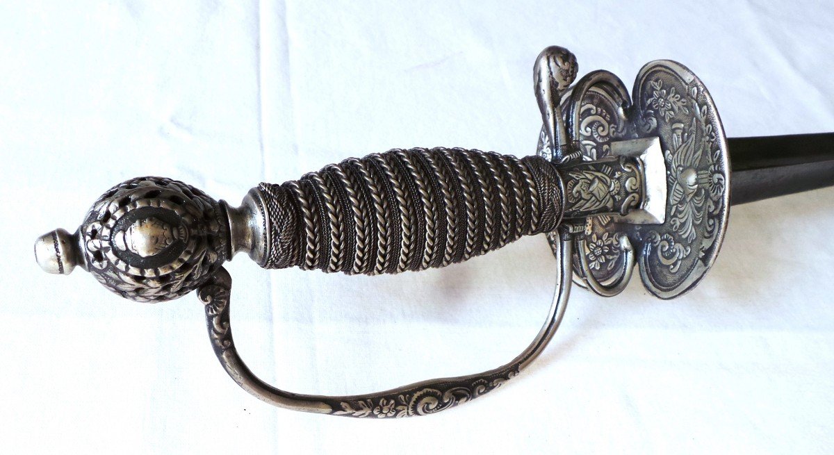 Officer's Sword Mounted Entirely In Silver With A Donkey - 18th Century - Louis XV - Louis XVI-photo-7