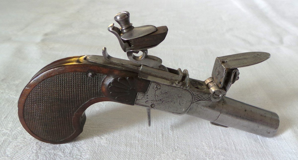 PISTOLET A L' ECOSSAISE A SILEX - CAL 13 -EPOQUE " LOUIS XVI " -  XVIII°-photo-1