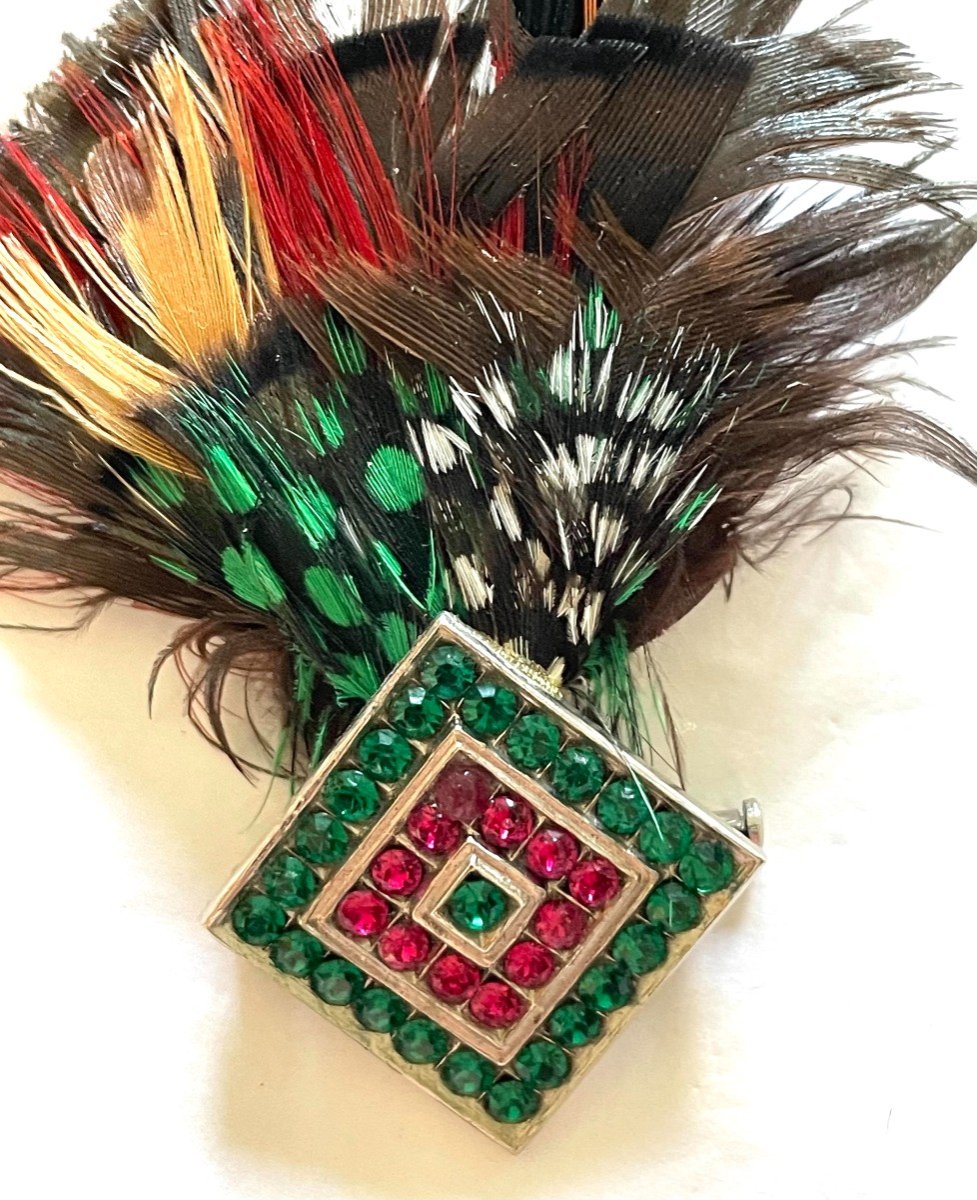 Meeting Of 3 Feather And Colored Rhinestone Brooches - XX°-photo-3