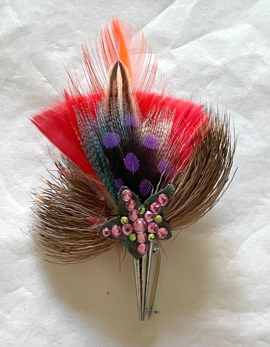 Meeting Of 3 Feather And Colored Rhinestone Brooches - XX°-photo-4