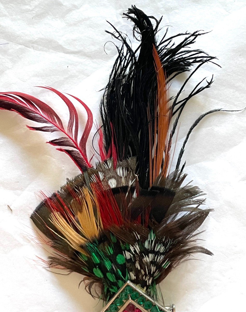 Meeting Of 3 Feather And Colored Rhinestone Brooches - XX°-photo-2